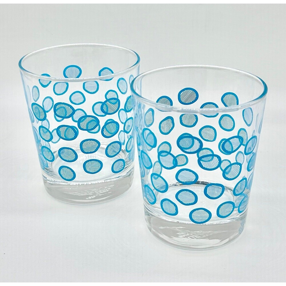 Set of 2 IKEA Kremla Glasses Tumbler Retro Turquoise Blue Circle Dot